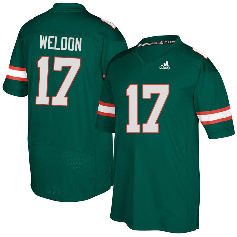 Adidas Miami Hurricanes #17 Cade Weldon College Football Jerseys Sale-Green - Click Image to Close